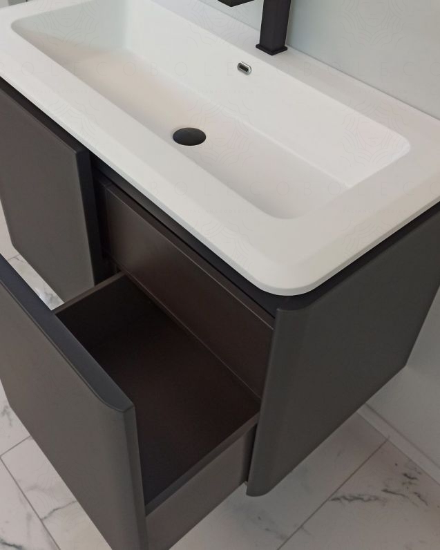 Mobile bagno sospeso 94 cm con cassetti e lavabo in resina - Mobile bagno sospeso 94 cm con cassetti e lavabo in resina -
