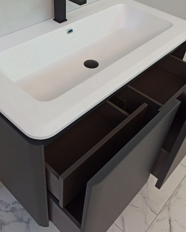 Mobile bagno sospeso 94 cm con cassetti e lavabo in resina - Mobile bagno sospeso 94 cm con cassetti e lavabo in resina -