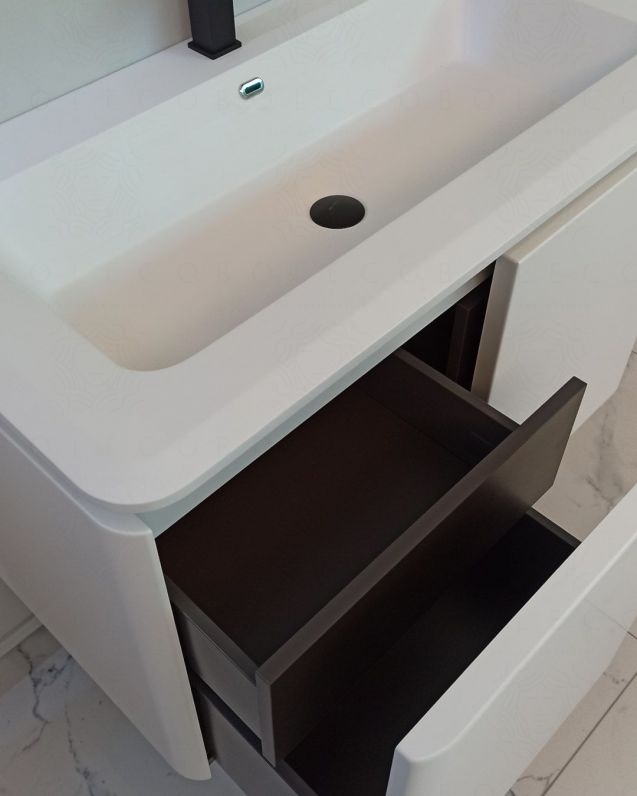 Mobile bagno sospeso 94 cm con cassetti e lavabo in resina - Mobile bagno sospeso 94 cm con cassetti e lavabo in resina -