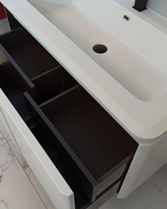 Mobile bagno sospeso 94 cm con cassetti e lavabo in resina - Mobile bagno sospeso 94 cm con cassetti e lavabo in resina -