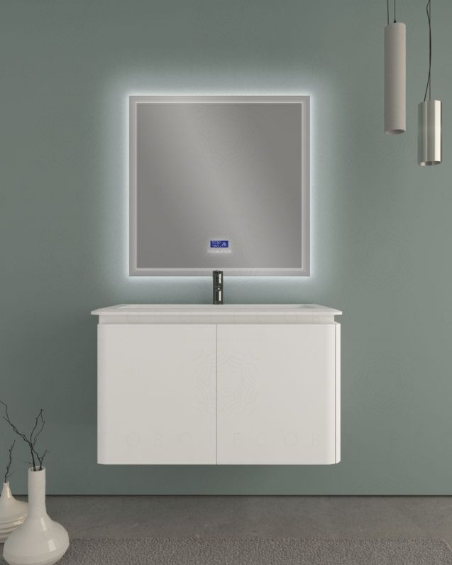 Mobile bagno sospeso 94 cm con cassetti e lavabo in resina - Mobile bagno sospeso 94 cm con cassetti e lavabo in resina -