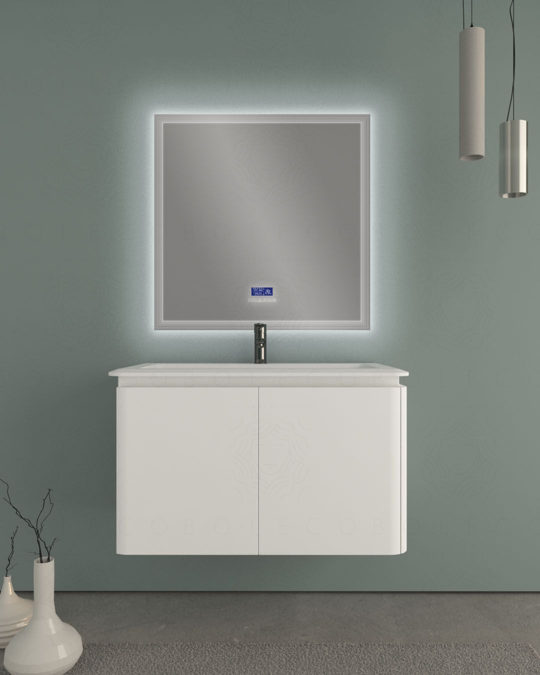 Mobile bagno sospeso 94 cm con cassetti e lavabo in resina - Mobile bagno sospeso 94 cm con cassetti e lavabo in resina -