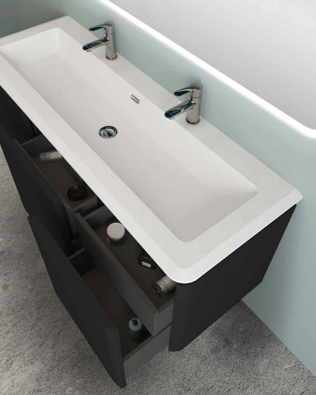 Mobile bagno sospeso 140 cm con cassetti e lavabo in resina -