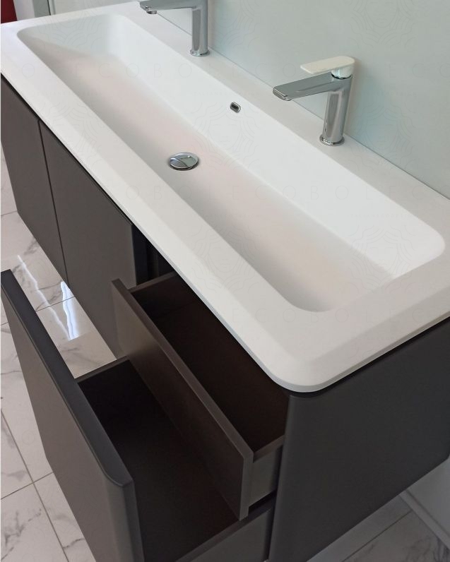 Mobile bagno sospeso 140 cm con cassetti e lavabo in resina -