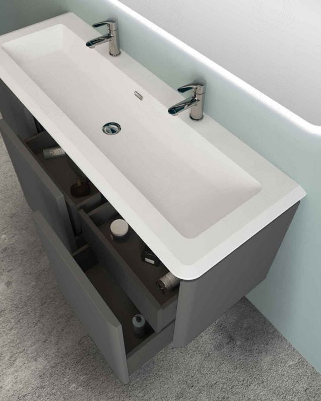 Mobile bagno sospeso 140 cm con cassetti e lavabo in resina -
