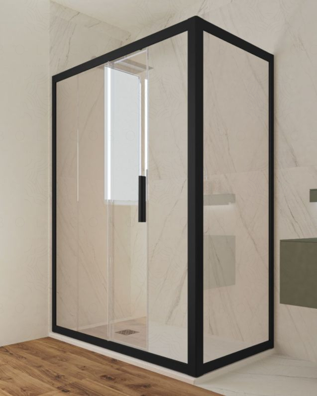 Box doccia angolare cm 90x140 con anta 1 anta scorrevole - nero