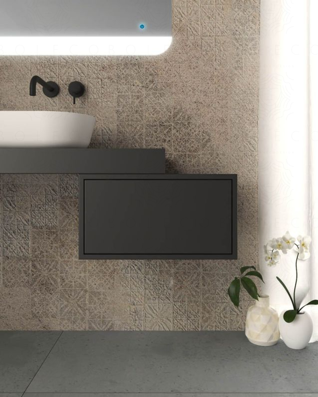 Cassettiera 50 cm nero opaco con 1 cassetto per Mensolone bagno