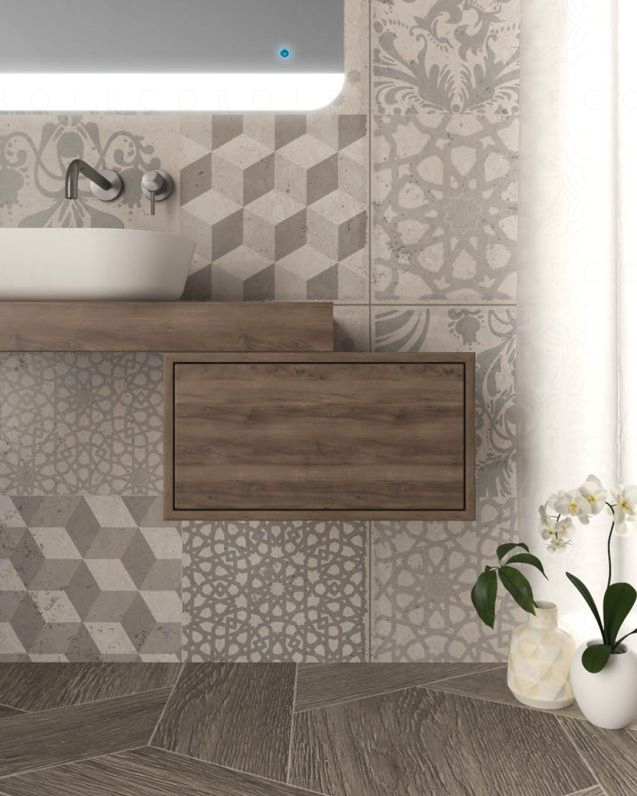 Cassettiera 50 cm noce con 1 cassetto per Mensolone bagno Chic