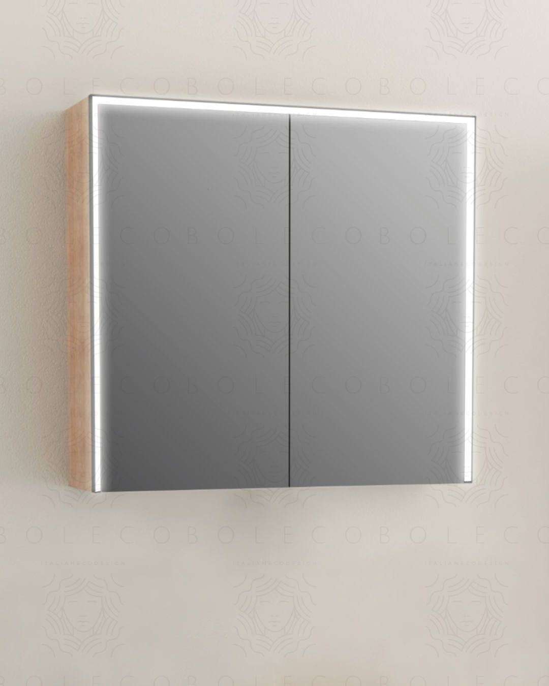 Specchio bagno contenitore led 80x70 con 2 ante e sensore Specchio bagno contenitore led 80x70 con 2 ante e sensore
