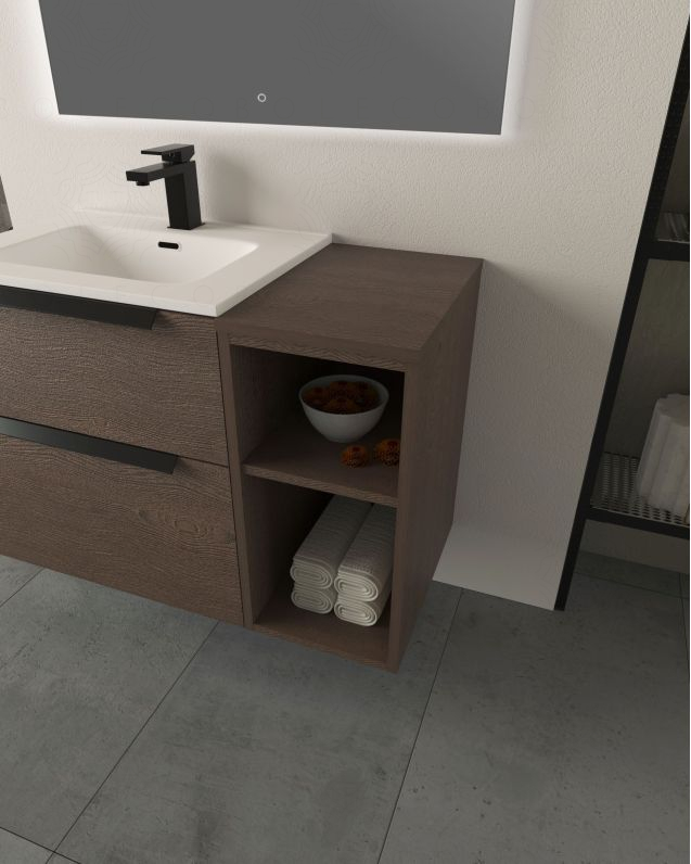 Cassettiera bagno sospesa Malta a giorno cm 30x62 rovere scuro Cassettiera bagno sospesa Malta a giorno cm 30x62 rovere scuro