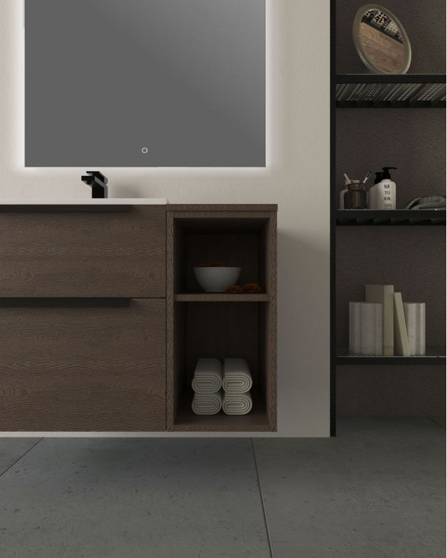Cassettiera bagno sospesa Malta a giorno cm 30x62 rovere scuro