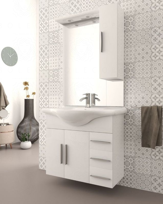 Mobile bagno sospeso Serena 87 cm bianco lucido con specchio