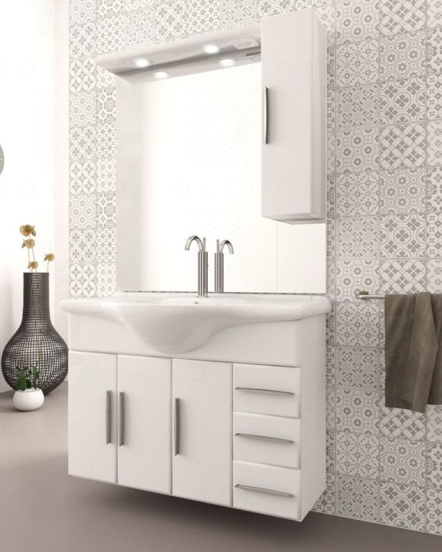 Mobile bagno sospeso Serena 105 cm bianco lucido con specchio Mobile bagno sospeso Serena 105 cm bianco lucido con specchio