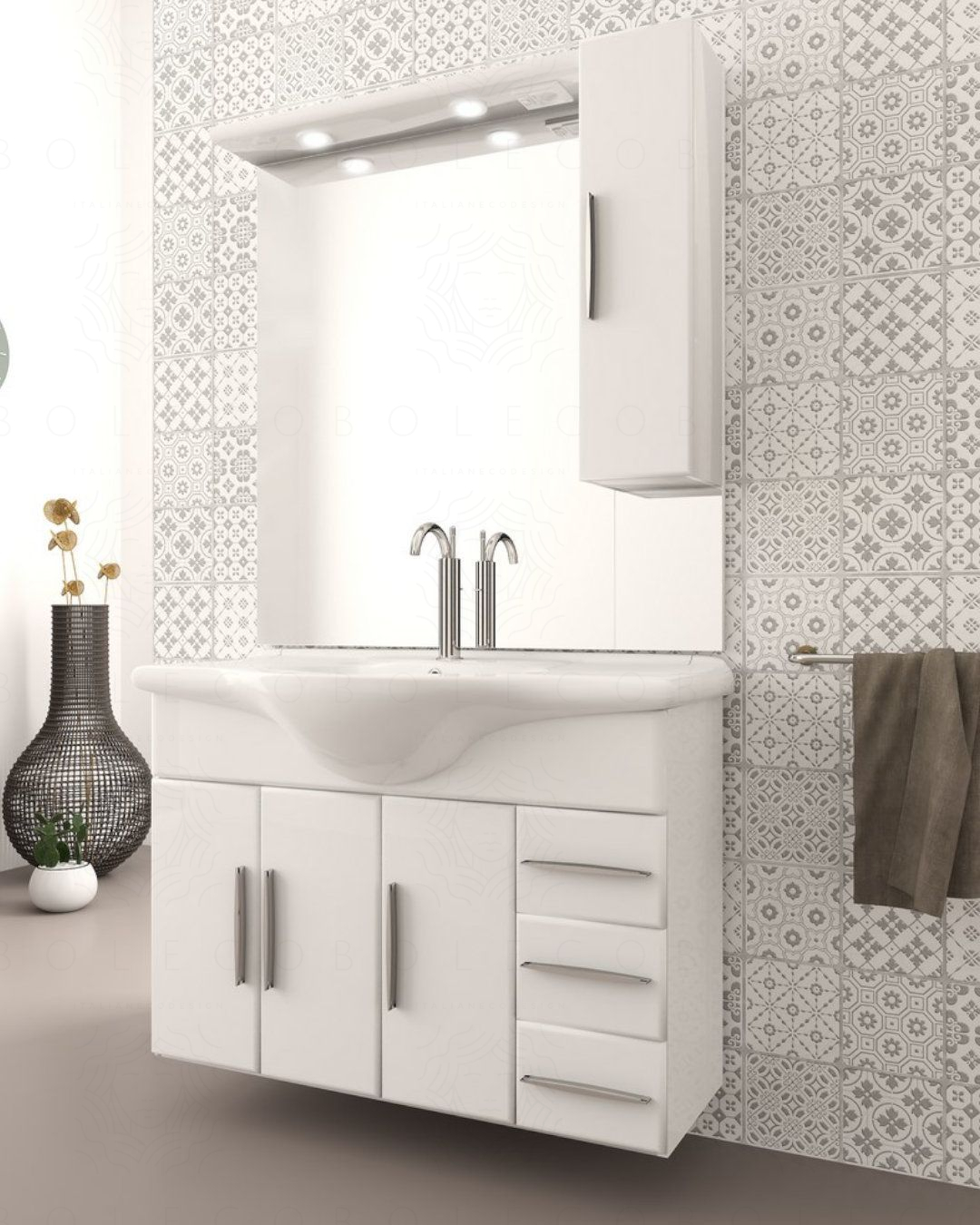 Mobile bagno sospeso Serena 105 cm bianco lucido con specchio Mobile bagno sospeso Serena 105 cm bianco lucido con specchio