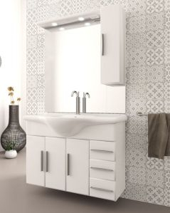 Mobile bagno sospeso Serena 105 cm bianco lucido con specchio
