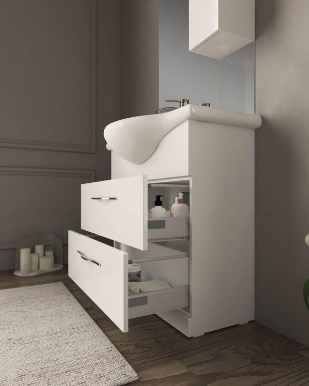 Mobile bagno a terra Emily cm 85 bianco lucido con specchio Mobile bagno a terra Emily cm 85 bianco lucido con specchio