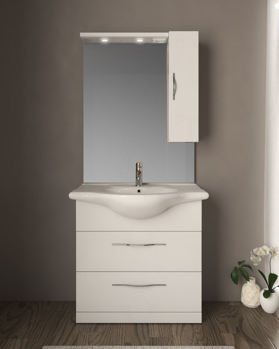 Mobile bagno a terra Emily cm 85 bianco lucido con specchio Mobile bagno a terra Emily cm 85 bianco lucido con specchio