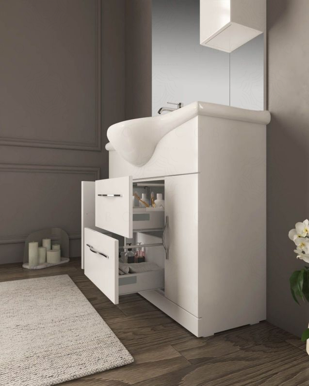 Mobile bagno a terra Emily cm 105 bianco lucido con specchio