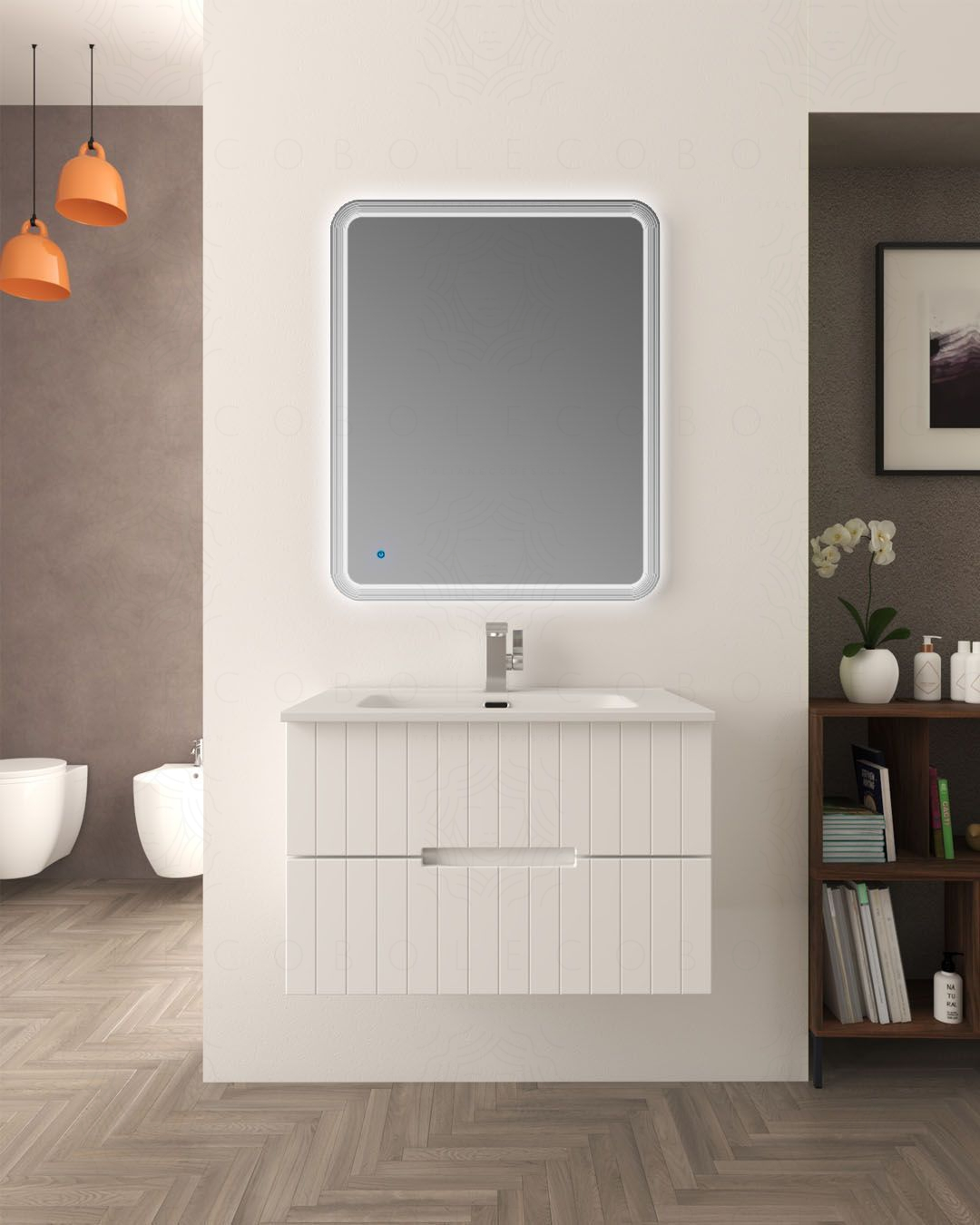 Mobile bagno sospeso River 74 cm bianco opaco e lavabo in Mobile bagno sospeso River 74 cm bianco opaco e lavabo in