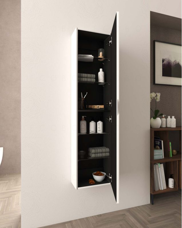 Colonna bagno sospesa River bianco opaco cm 35x140 con anta Colonna bagno sospesa River bianco opaco cm 35x140 con anta
