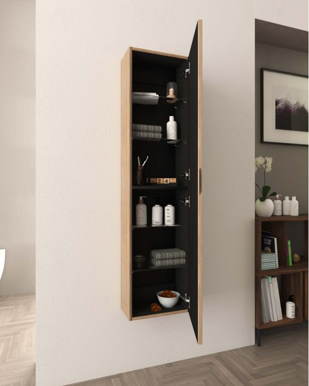 Colonna bagno sospesa River rovere naturale cm 35x140 con anta Colonna bagno sospesa River rovere naturale cm 35x140 con anta
