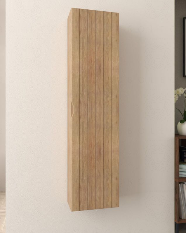 Colonna bagno sospesa River rovere naturale cm 35x140 con anta Colonna bagno sospesa River rovere naturale cm 35x140 con anta