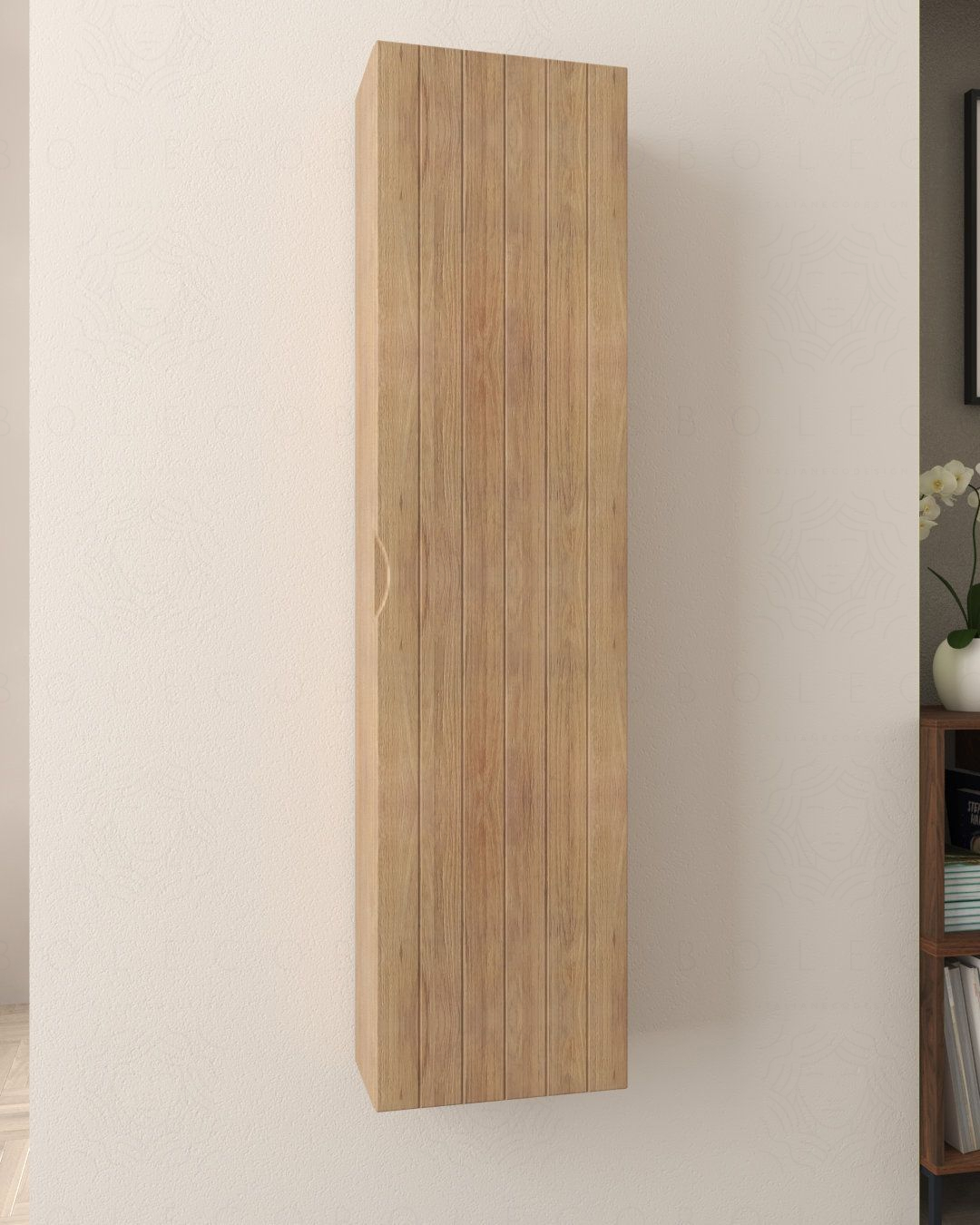 Colonna bagno sospesa River rovere naturale cm 35x140 con anta Colonna bagno sospesa River rovere naturale cm 35x140 con anta