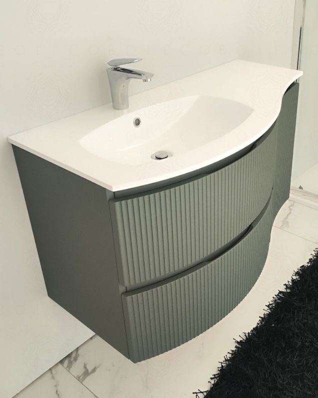 Mobile bagno sospeso 105 cm Greta verde opaco con lavabo in Mobile bagno sospeso 105 cm Greta verde opaco con lavabo in