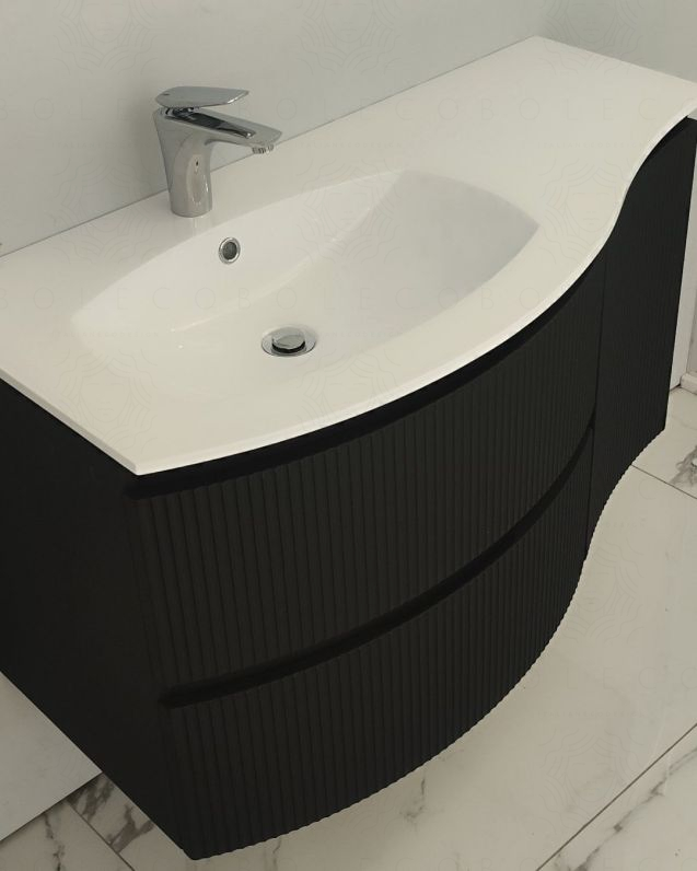 Mobile bagno sospeso 105 cm Greta nero opaco plisse e lavabo Mobile bagno sospeso 105 cm Greta nero opaco plisse e lavabo