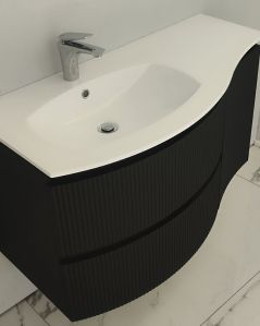 Mobile bagno sospeso 105 cm Greta nero opaco plisse e lavabo