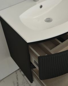Mobile bagno sospeso 105 cm Greta nero opaco plisse e lavabo