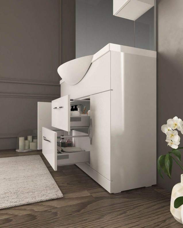 Mobile bagno a terra Emily cm 120 bianco lucido con specchio Mobile bagno a terra Emily cm 120 bianco lucido con specchio