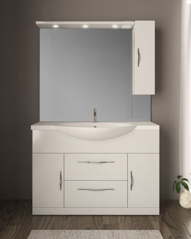 Mobile bagno a terra Emily cm 120 bianco lucido con specchio