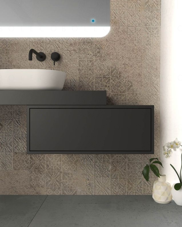 Cassettiera 70 cm nero opaco con 1 cassetto per Mensolone bagno Cassettiera 70 cm nero opaco con 1 cassetto per Mensolone bagno