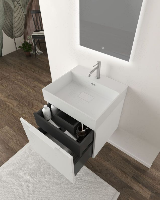 Mobile bagno sospeso Elite cm 50 bianco opaco e lavabo in
