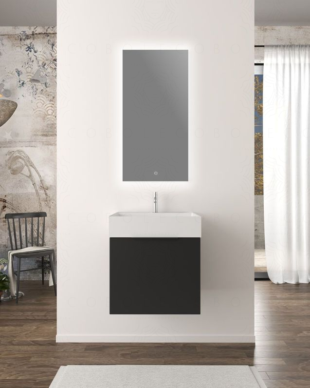 Mobile bagno sospeso Elite cm 50 nero opaco e lavabo in resina