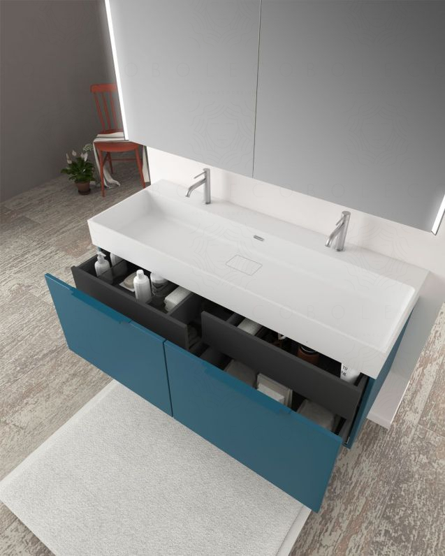 Mobile bagno sospeso Elite cm 120 blu avio e lavabo in resina rigenerabile