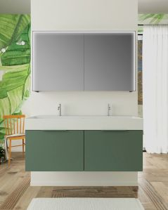 Mobile bagno sospeso Elite cm 120 verde opaco e lavabo in resina rigenerabile