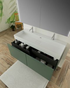Mobile bagno sospeso Elite cm 120 verde opaco e lavabo in resina rigenerabile