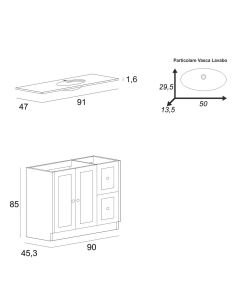 Mobile bagno a terra Matilde cm 90 cotone e lavabo in ceramica