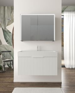 Mobile bagno sospeso Elite cm 90 bianco opaco plissé e lavabo