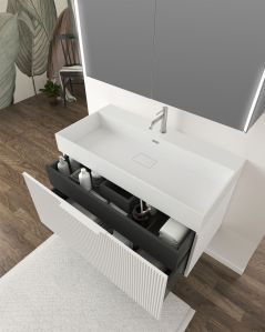 Mobile bagno sospeso Elite cm 90 bianco opaco plissé e lavabo