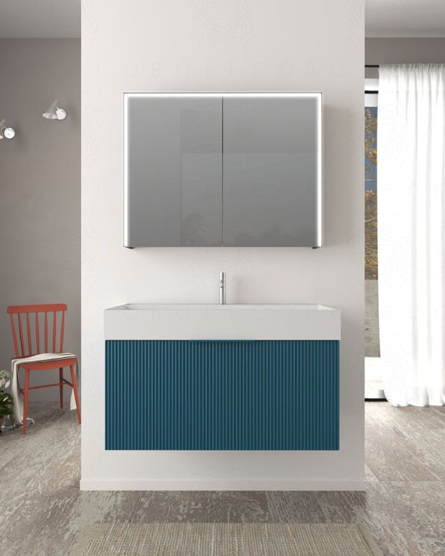 Mobile bagno sospeso Elite cm 90 blu avio plissé e lavabo