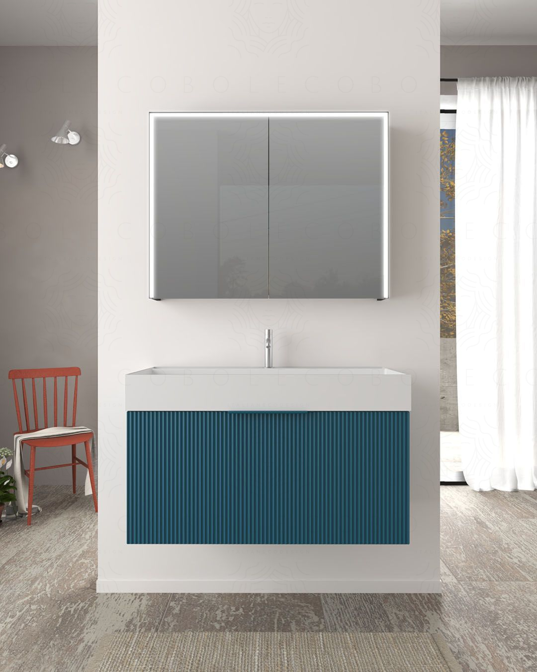 Mobile bagno sospeso Elite cm 90 blu avio plissé e lavabo Mobile bagno sospeso Elite cm 90 blu avio plissé e lavabo
