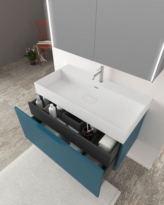Mobile bagno sospeso Elite cm 90 blu avio plissé e lavabo Mobile bagno sospeso Elite cm 90 blu avio plissé e lavabo