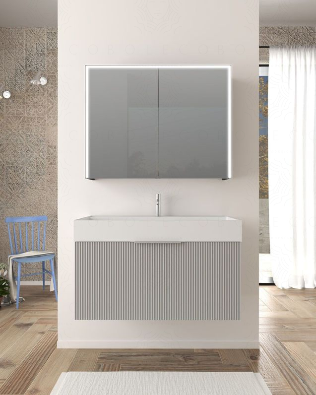 Mobile bagno sospeso Elite cm 90 grigio medio plissé e lavabo Mobile bagno sospeso Elite cm 90 grigio medio plissé e lavabo