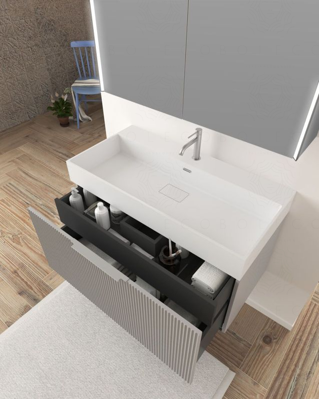 Mobile bagno sospeso Elite cm 90 grigio medio plissé e lavabo Mobile bagno sospeso Elite cm 90 grigio medio plissé e lavabo