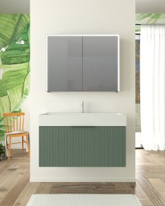 Mobile bagno sospeso Elite cm 90 verde opaco plissé e lavabo