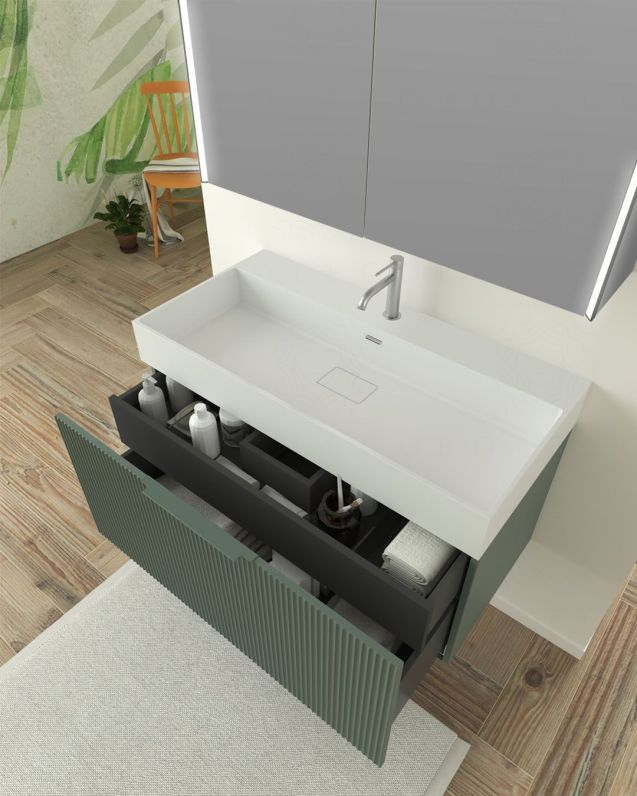 Mobile bagno sospeso Elite cm 90 verde opaco plissé e lavabo Mobile bagno sospeso Elite cm 90 verde opaco plissé e lavabo