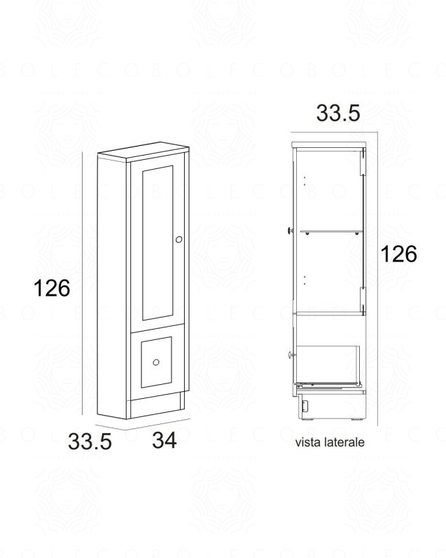 Colonna bagno a terra Matilde cotone cm 34x125 con 1 anta e 1 Colonna bagno a terra Matilde cotone cm 34x125 con 1 anta e 1